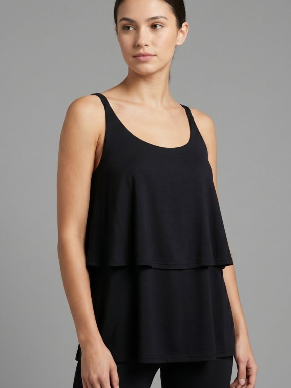 NWT | Black Tiered Ruffle Tank Top Flowy Babydoll Style Tunic | Small